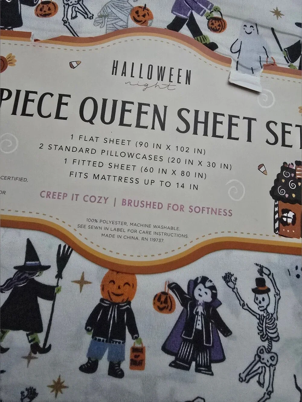 Halloween 4-Piece Queen Sheet Set - Creep It Characters